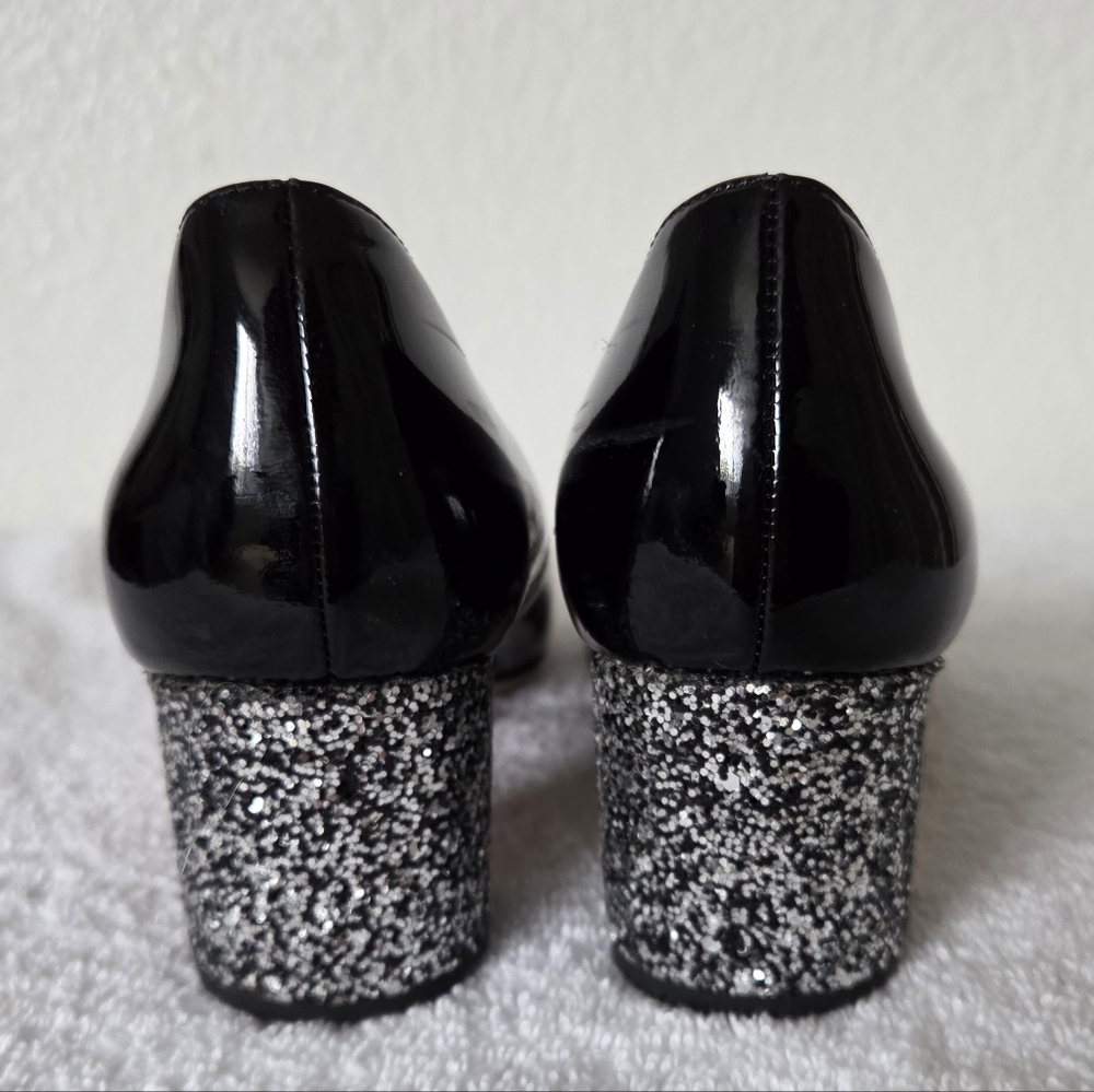 Kate Spade Charlize Glitter Heel Pumps Women's Size 7.5 Patent Leather Black - Picture 3 of 15